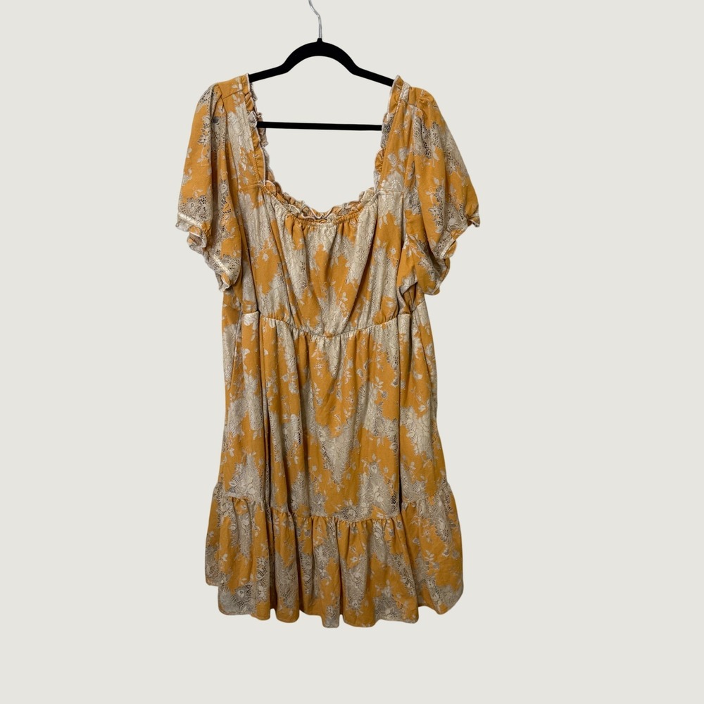 Torrid Romantic Fall Floral Lace Mini Dress Yellow Size 3 Cottage Ruffle Tiered